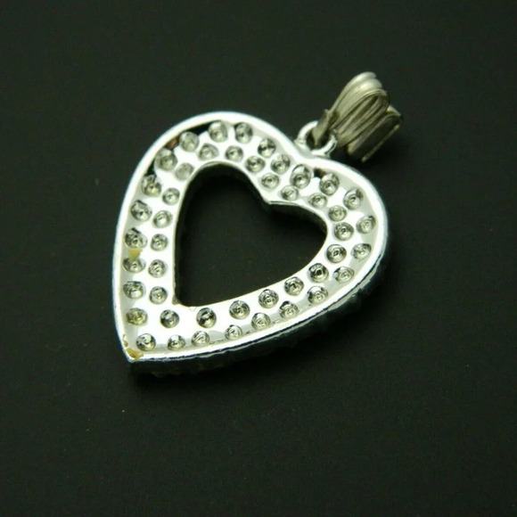Clear Rhinestone Glass Heart Silver Tone Necklace - Picture 3 of 4